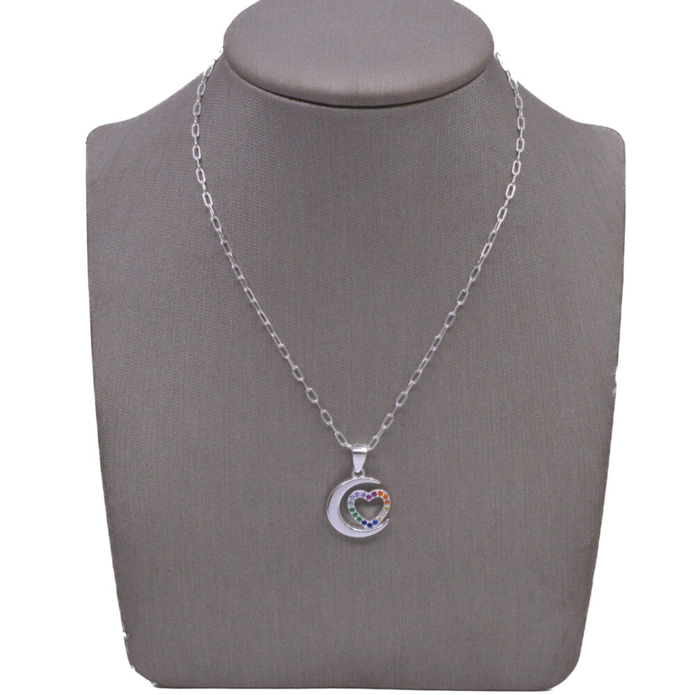 Dije Luna Corazón en Plata Con Circones