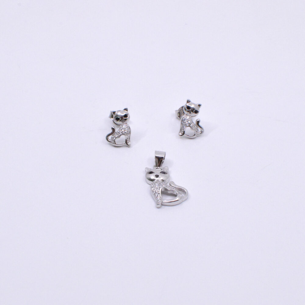 Aretes y Dije Gato Egipcio Plata 925
