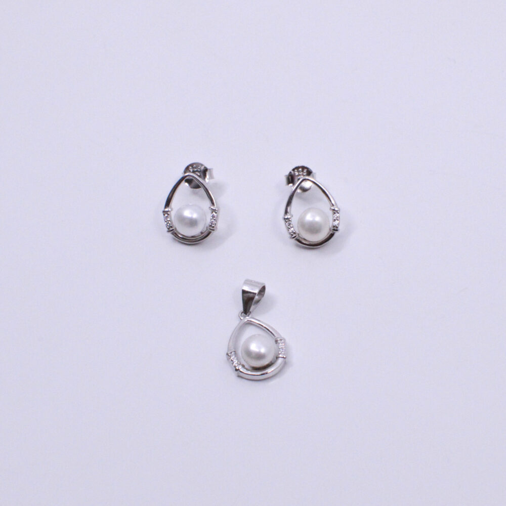 Aretes y Dije Gota Perla Central Plata 925