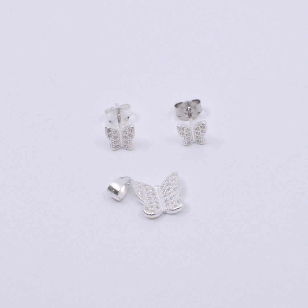 Aretes y Dije Mariposa Plata 925