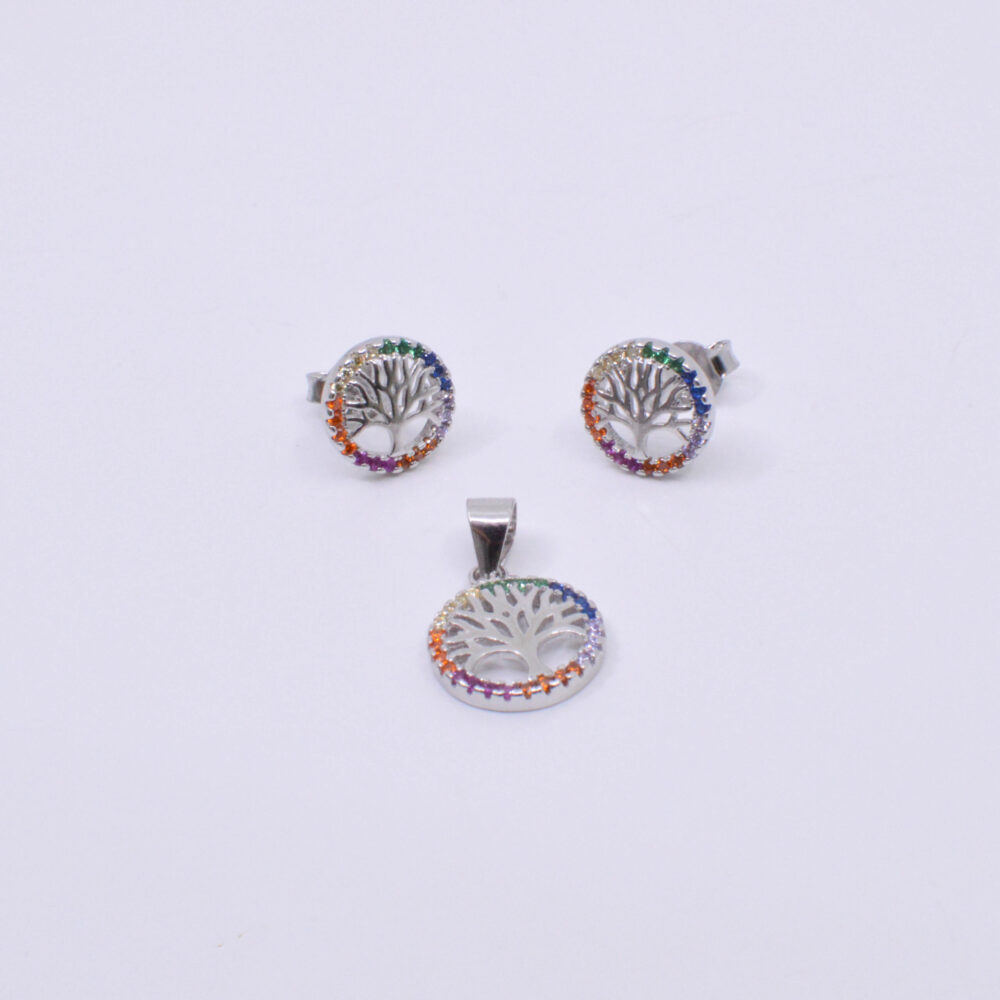 Aretes y Dije Árbol de Vida con Circones Plata 925