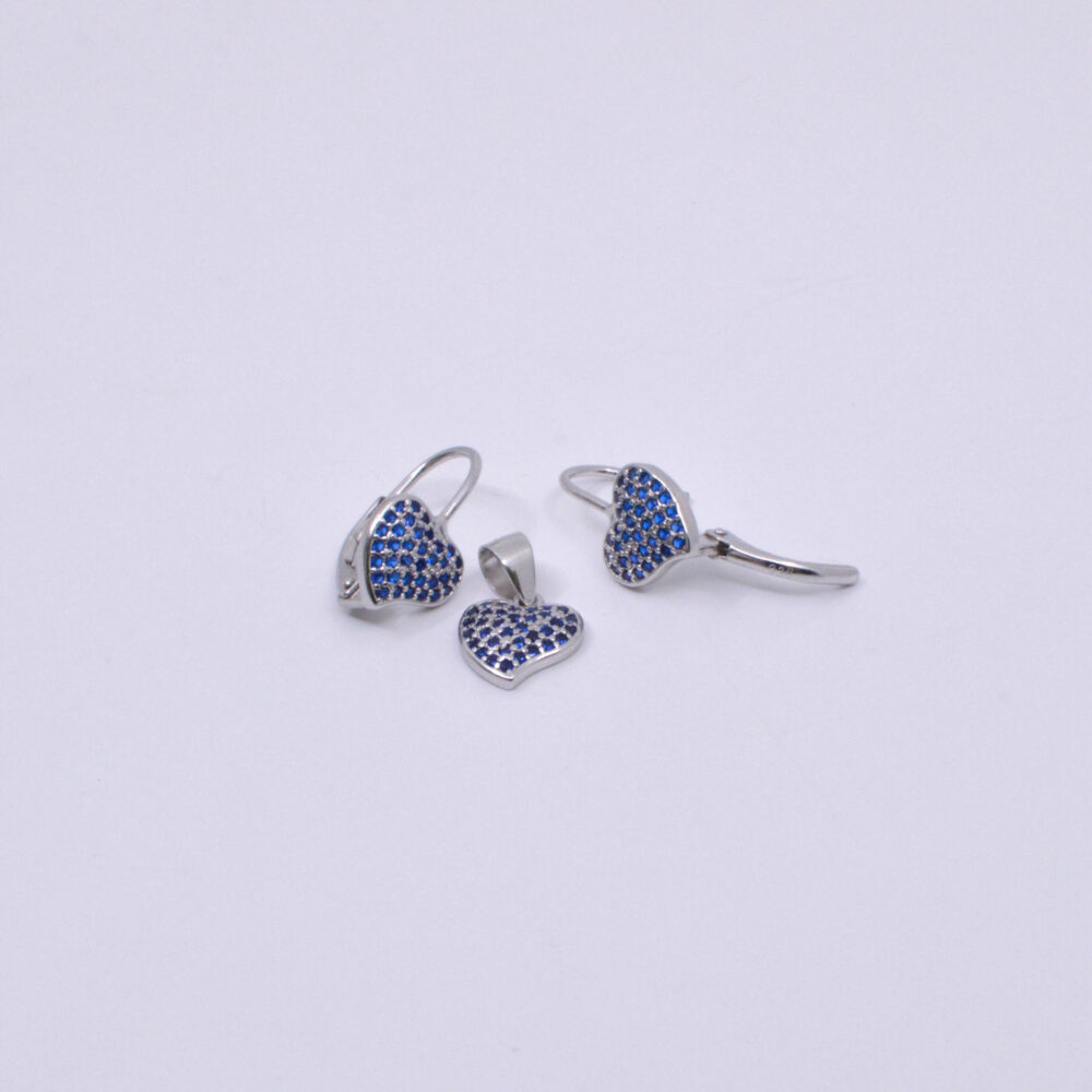 Aretes y Dije Corazon con Circones Plata 925