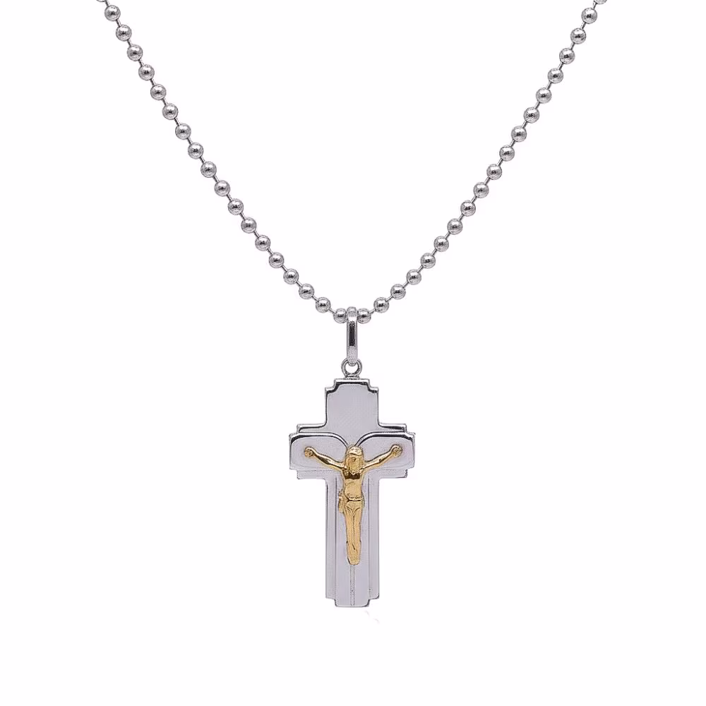 Dije Cruz Lisa Plata 925 y Lámina de Oro 18k