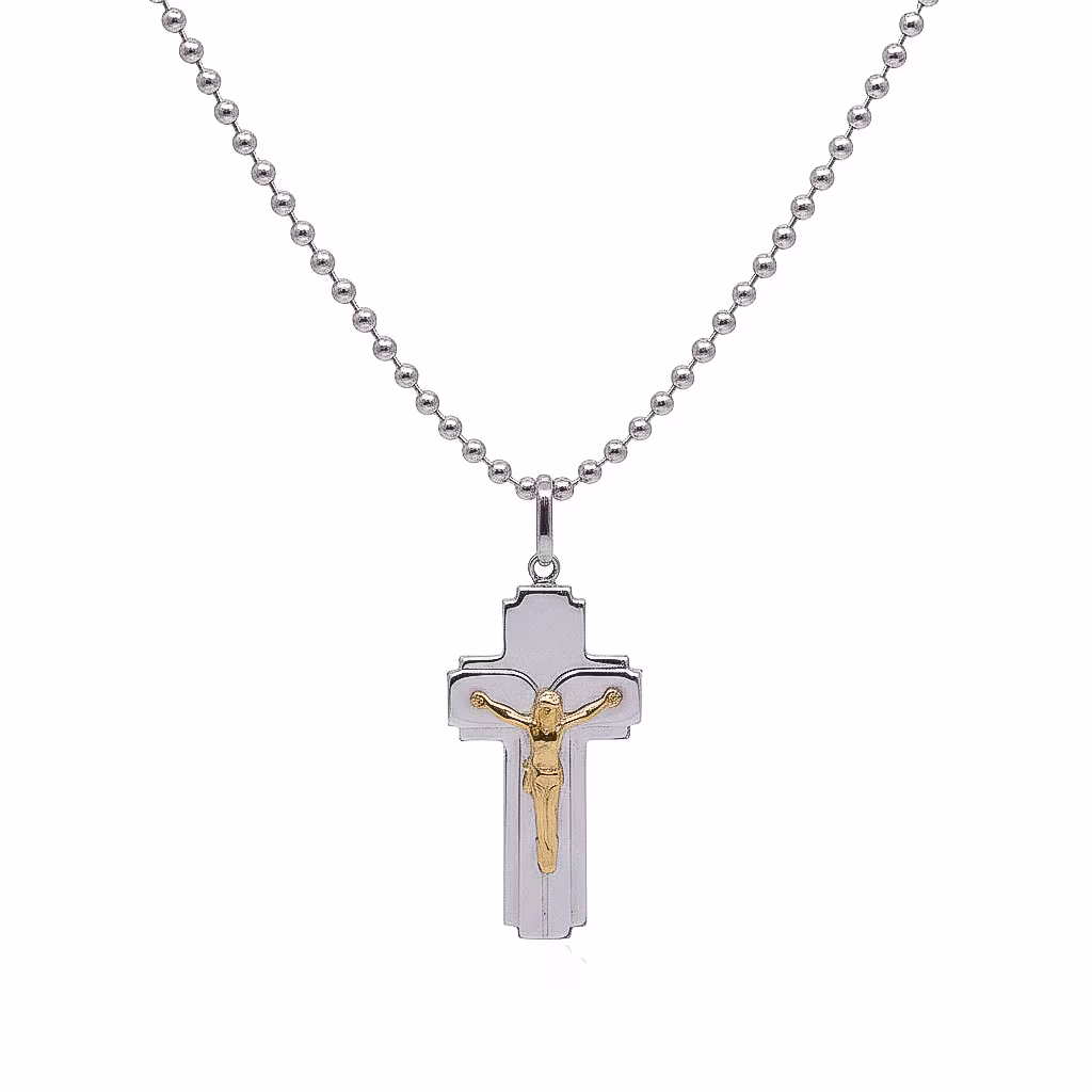 Dije Cruz Lisa Plata 925 y Lámina de Oro 18k