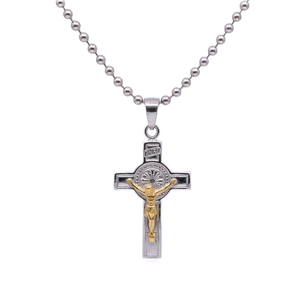 Dije Cruz San Benito Plata 925 y Lámina de Oro 18k