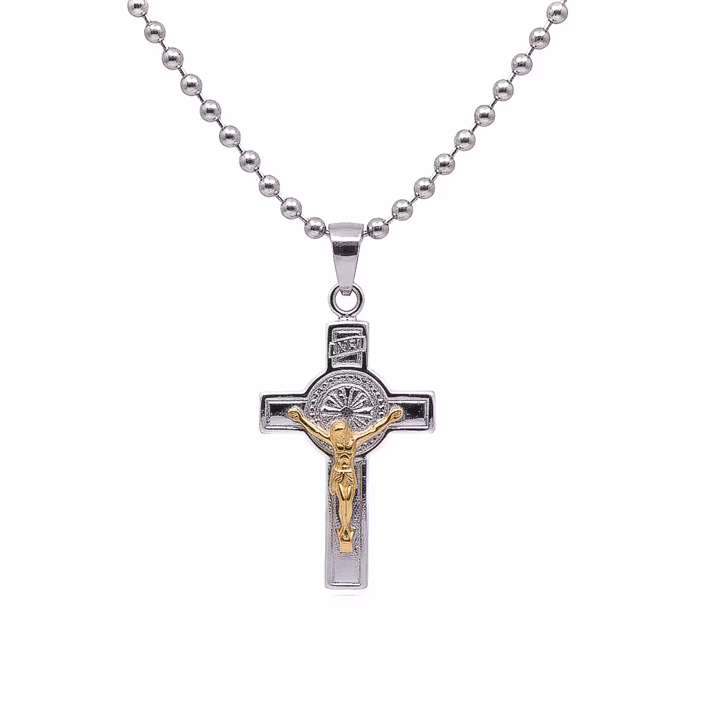 Dije Cruz San Benito Plata 925 y Lámina de Oro 18k