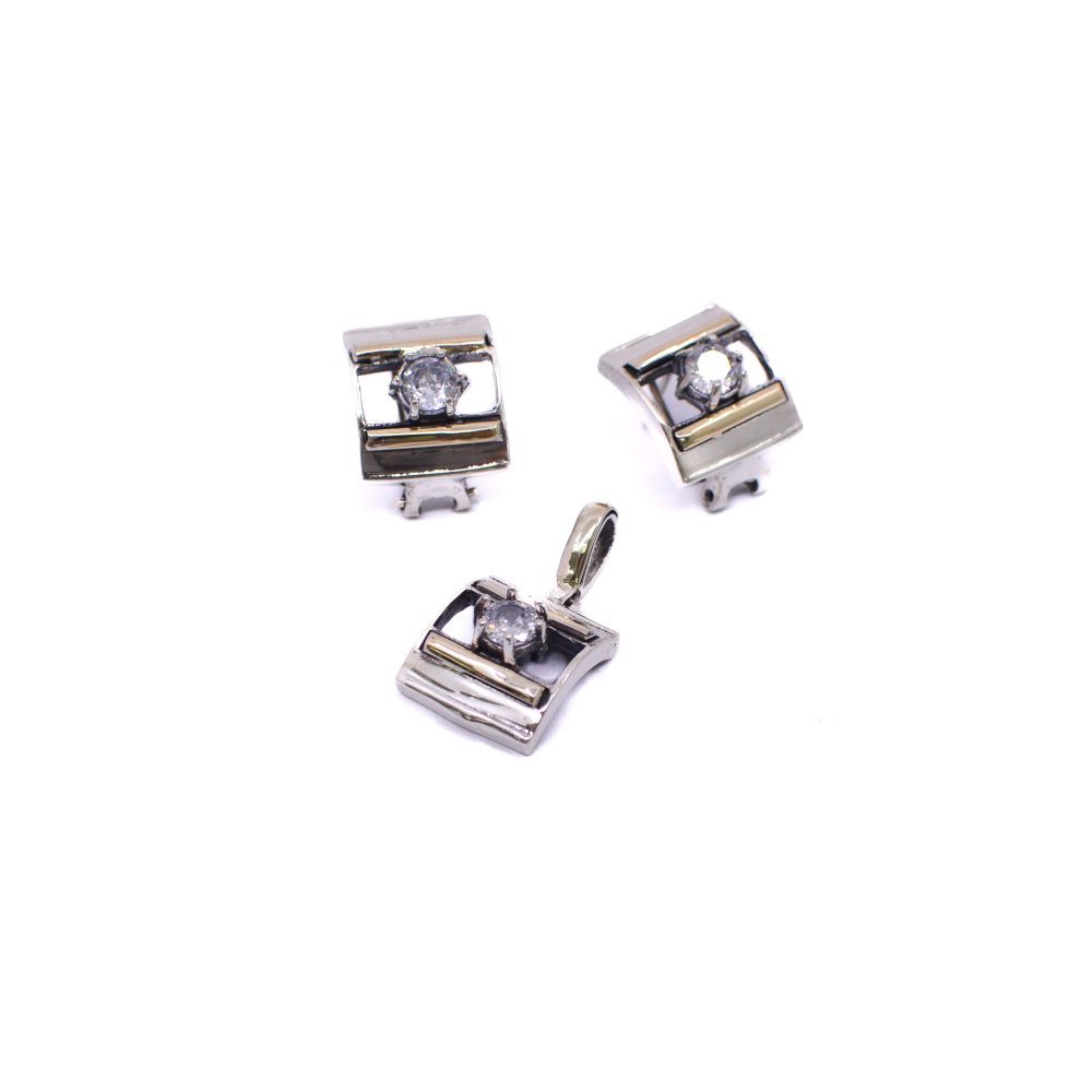 Aretes y Dije Liso con Piedra Central