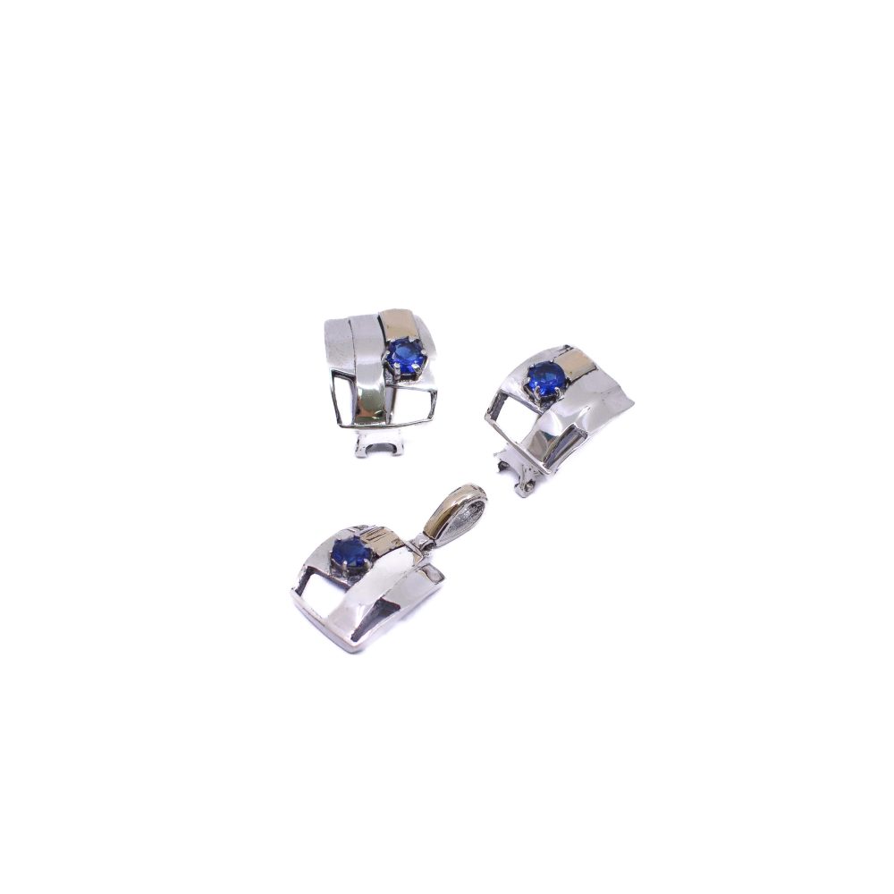 Aretes y Dije Liso con Piedra Azul