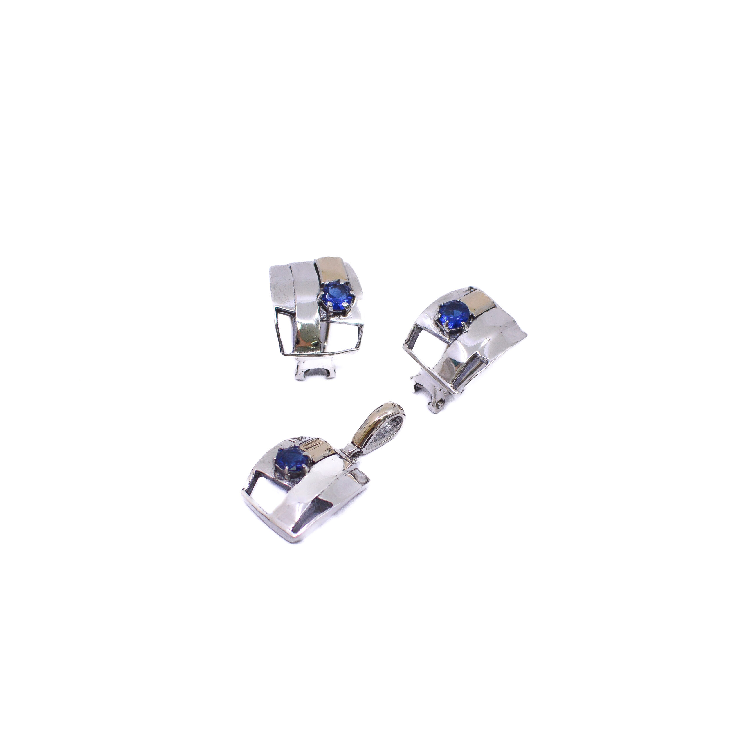 Aretes y Dije Liso con Piedra Azul