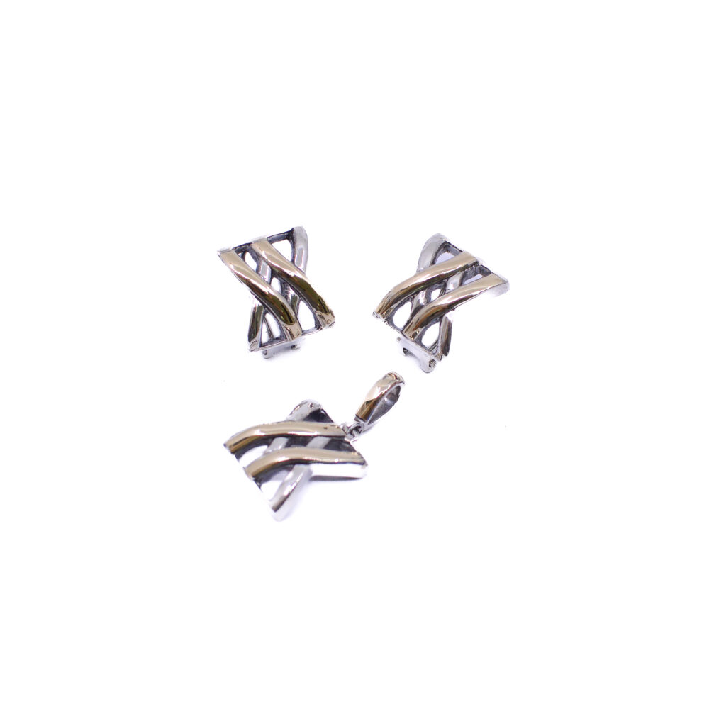 Aretes y Dije 2 Líneas Cruzado