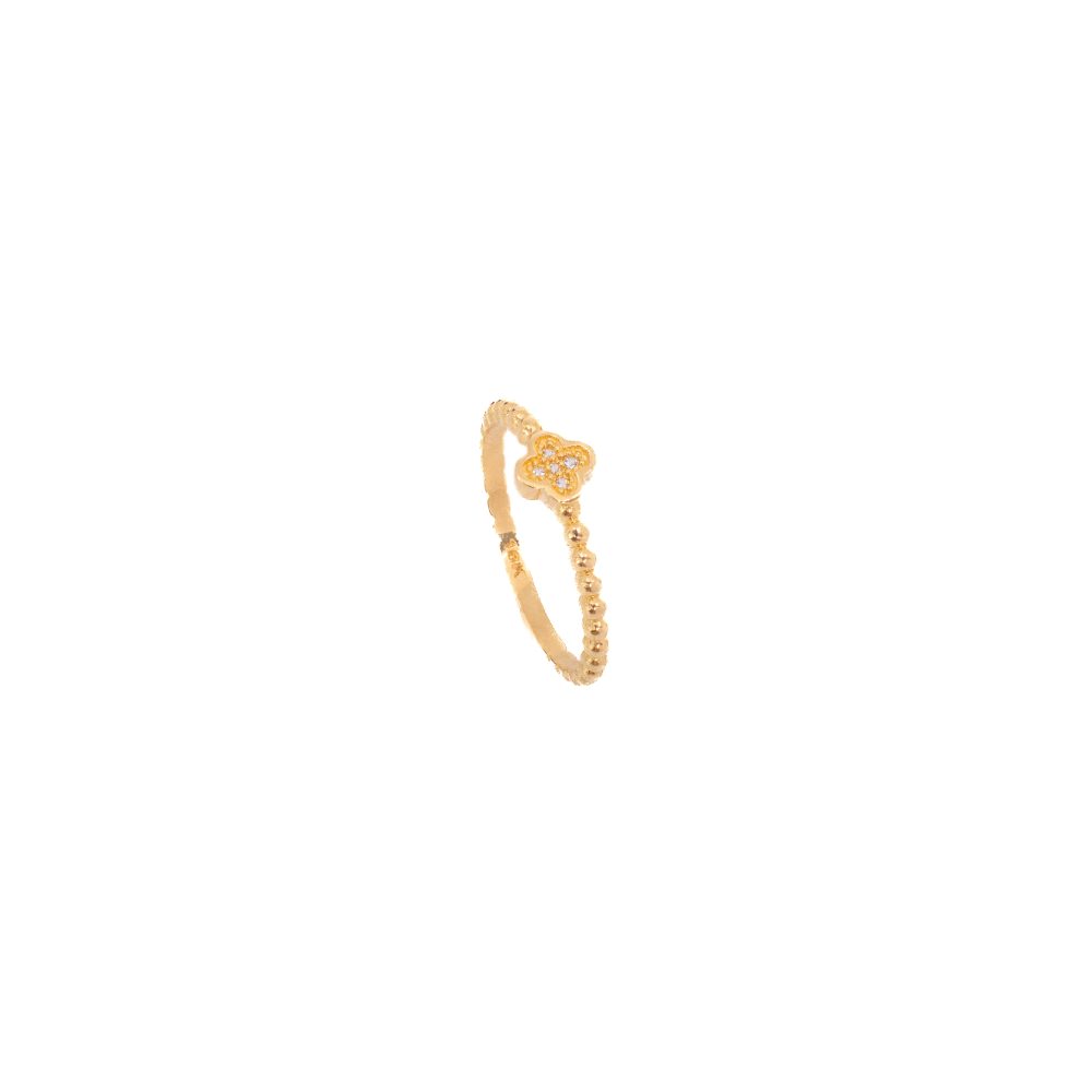Anillo Bolita Trébol Con Circones Oro 18K