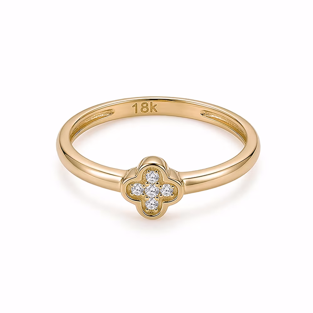 Anillo Liso Trébol Con Circones