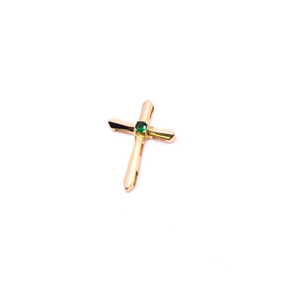 Dije Cruz Lisa Piedra central Oro 18k