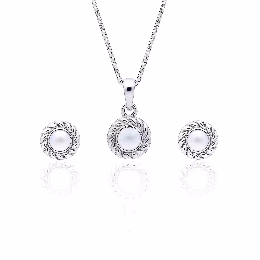 Aretes y Dije Bola Perla