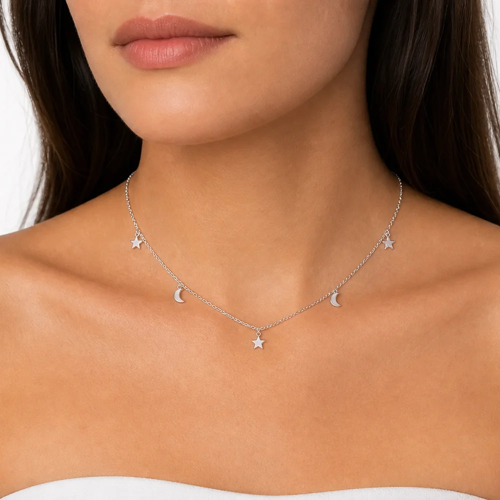Gargantilla lunas y estrellas | joyería en oro | ref. DCP9GP0001 | Gargantillas de Plata Mujer | DeColombia Joyas | imagen 2