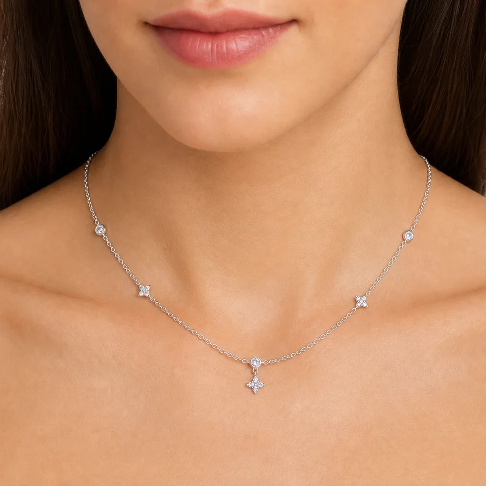 Gargantilla flores y puntos de luz | joyería en oro | ref. DCP9GP0005 | Gargantillas de Plata Mujer | DeColombia Joyas | im…