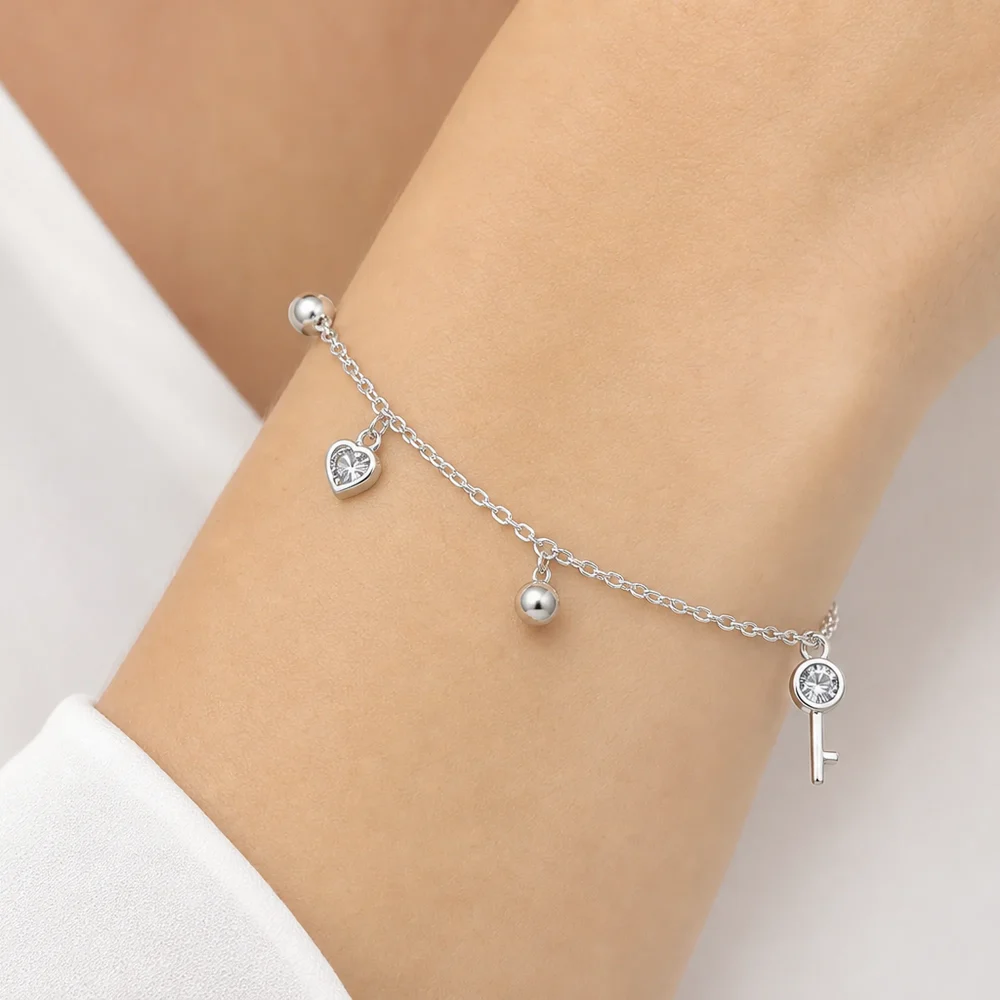 Pulsera corazón y llave | joyería en oro | ref. DCP9PP0032 | Plata 925 | DeColombia Joyas | imagen 2