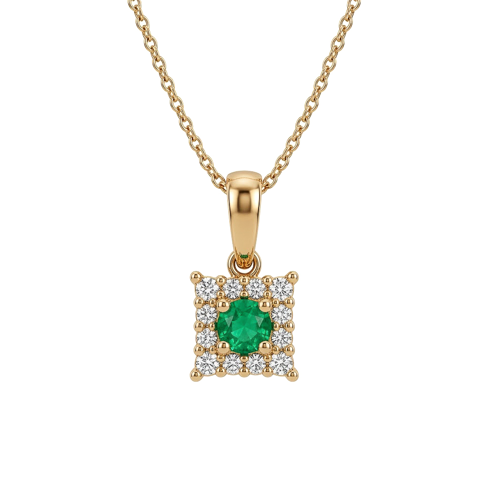 Dije Cuadrado | joyería en oro | ref. DI117 | Dijes Oro 18k con Esmeraldas y Diamantes | DeColombia Joyas